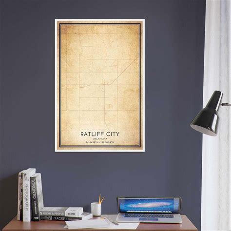 Vintage Ratliff City Oklahoma Map Poster, Ratliff City OK City Road ...