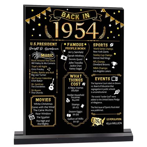 70th Birthday Party Decoration, Black Gold Back in 1952 Table Sign with ...