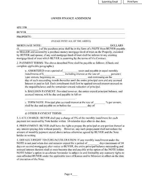 Printable Owner Financing Contract Template