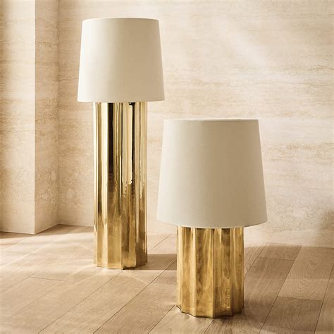 Baz Oversized Scalloped Unlacquered Brass Floor Lamp with Cotton Shade ...