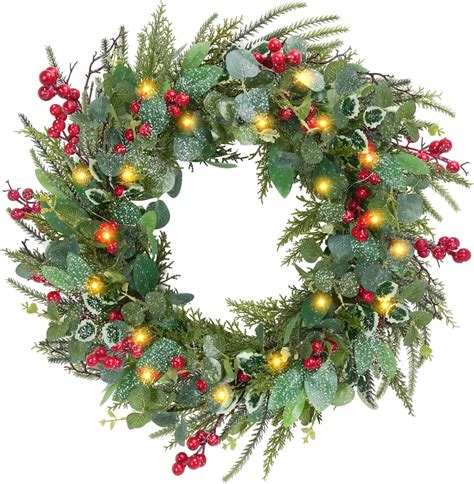 Amazon.com: HUAESIN 20in Artificial Pre-Lit Christmas Wreath Holiday ...