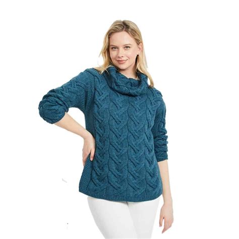 Super Soft Chunky Cable Cowl Neck Sweater – Blue – Celtic Clothing Company