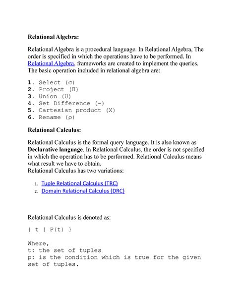 Dbms unit 2 - Database management system unit wise notes - Relational ...