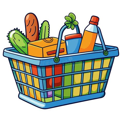 Grocery Shopping Cart on White. Full Supermarket Food Basket Vector ...