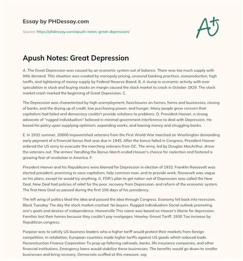 Apush Notes: Great Depression Definition Example (500 Words) - PHDessay.com