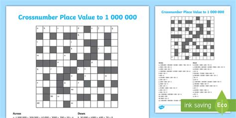 Crossnumber Place Value Worksheet - Maths - Year 6