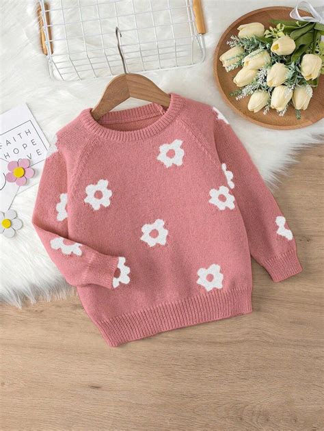 SHEIN Young Girl Floral Print Loose Fit Crew Neck Long Sleeve Sweater ...