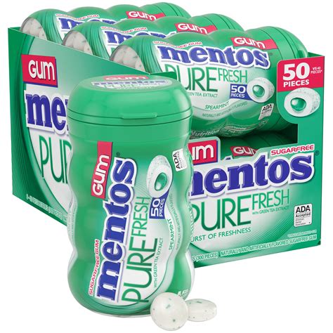 Mentos Pure Fresh Sugar-Free Chewing Gum with Xylitol, Spearmint, 50 Piece Bottle (Bulk Pack of ...