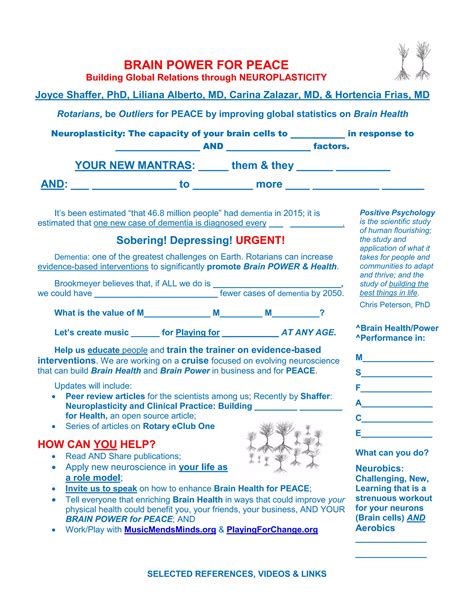 Handout: Brain Power for Peace: Building Global Relations through Neuroplasticity | PDF