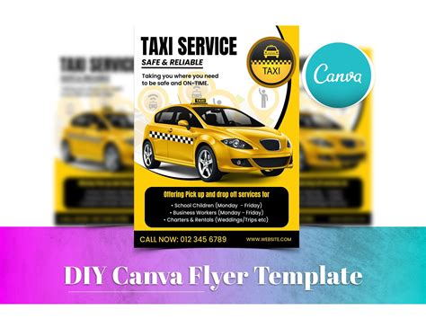 Taxi Service Flyer, Cab Service Flyer, DIY Canva Taxicab Service Poster ...