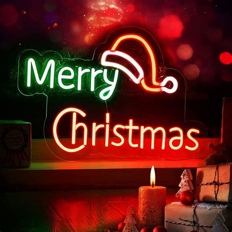 Buy Merry Christmas Neon Sign Christmas Hat LED Sign Light with Acrylic ...