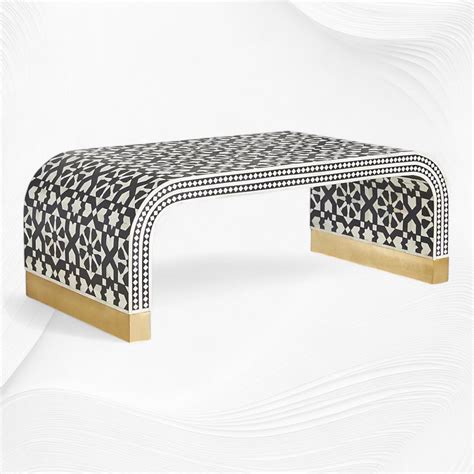 Moroccan Inlay Waterfall Coffee Table Black | Black And White Bone Inl ...