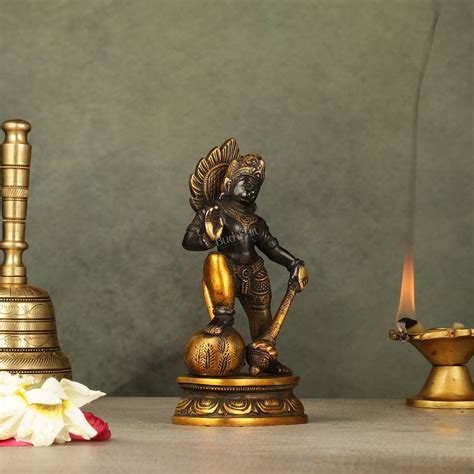 Buy Small Pure Brass Black Standing Hanuman Idol | 6" - Budhshiv.com