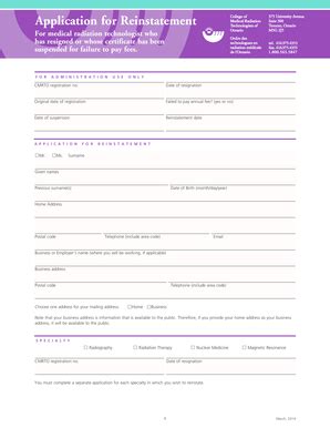 Fillable Online Application for Reinstatement - CMRTO Fax Email Print ...