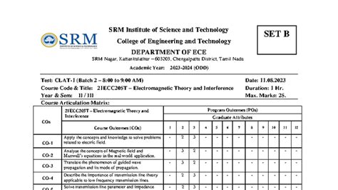 EMT CT1 SET B - Electromagnetic Theory & Interference Test - Studocu