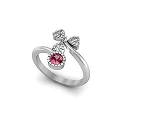 Kanak Jewels Ruby 3Hearts Designed Ring for Girls & Women Silver Plated ...