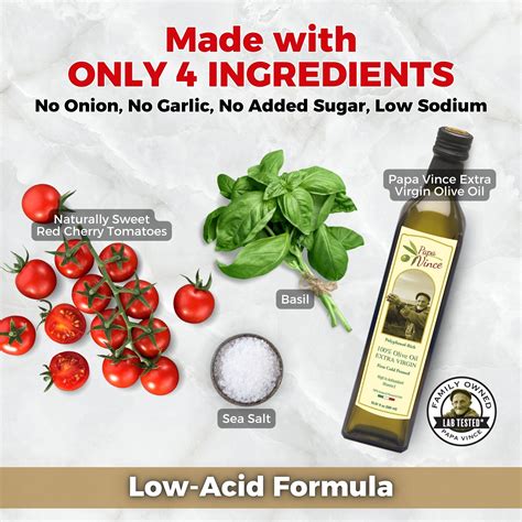 Low Acid Papa Vince Glass Canned Pasta Tomato Sauce -11.6 Oz