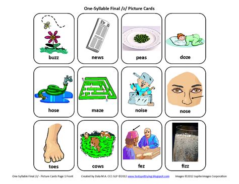 Testy yet trying: Final Z: Free Speech Therapy Articulation Picture Cards