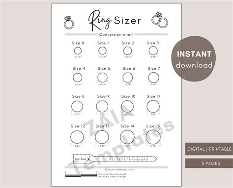 Printable Ring Sizer | Ring Size Inches | Printable Measuring Tool ...