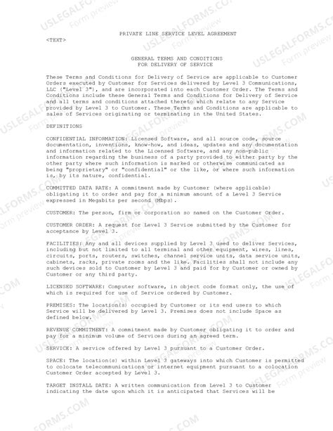 Utah Private Line Service Level Agreement | US Legal Forms