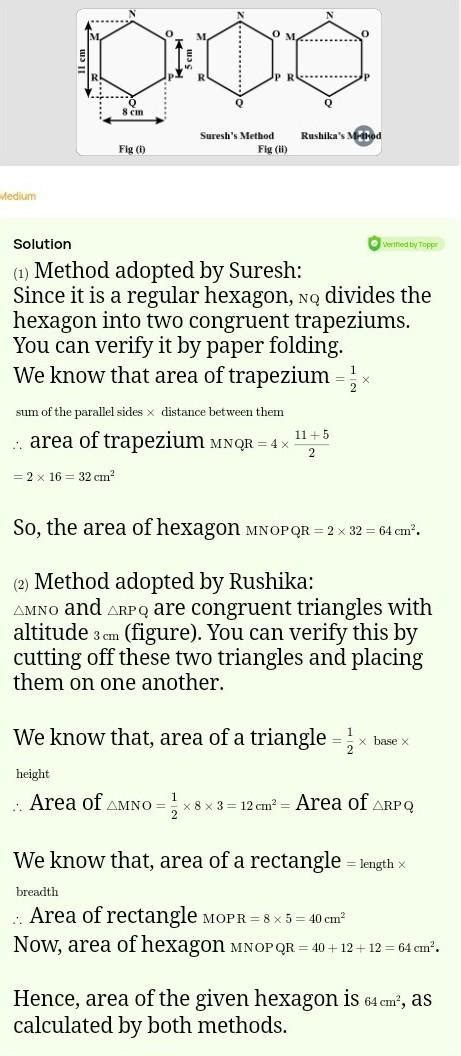 there is a hexagon mnopqr of side 5cm aman And ridhima divided it in ...