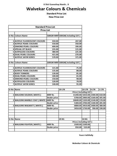 Image result for Price List PDF