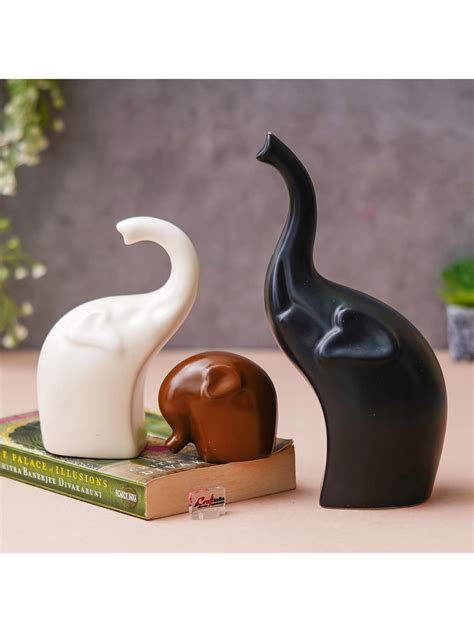 Buy eCraftIndia Black White Brown Resin Couple Elephant Animal ...