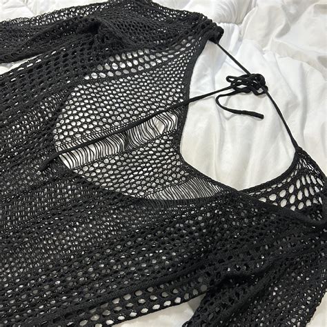 black swimsuit cover up size... - Depop
