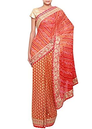 Buy Kalkifashion Half and half bandhani saree embroidered in zari only ...