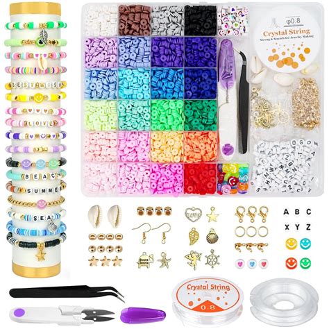 SANNIDHI® 6000Pcs Clay Beads for Bracelet Making 24 Color Flat Polymer ...