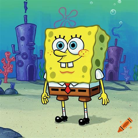 Spongebob Squarepants stands on the ocean floor in a cartoon style. on ...