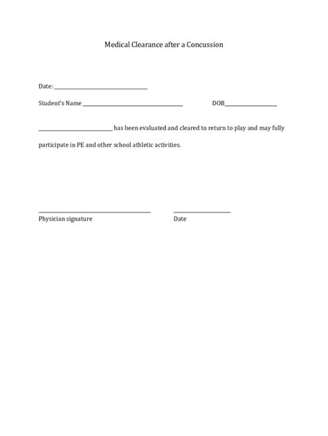 Medical Clearance after a Concussion - Blank Fillable Template | Fill ...