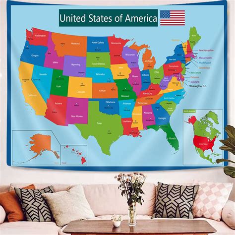 United State Map Tapestry, US Maps Tapestry for Kids Adults ...