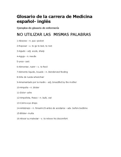 9 - Ayudara con tus notas en ingles - Glosario de la carrera de ...