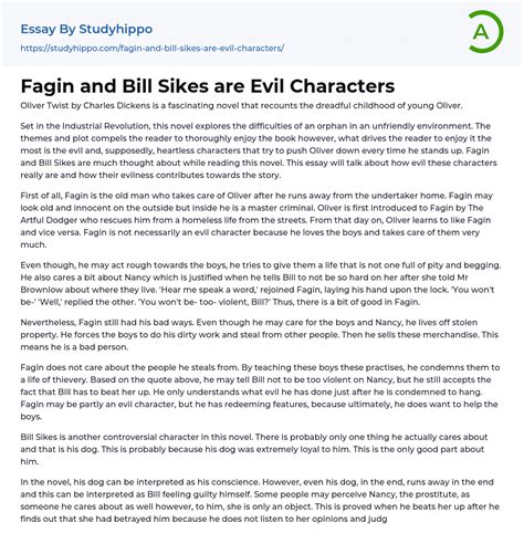 Fagin and Bill Sikes are Evil Characters Essay Example | StudyHippo.com