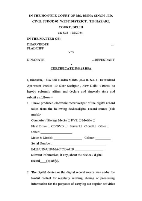 Section 63 BSA Certificate - Case CS SCJ-126 for Digital Evidence - Studocu