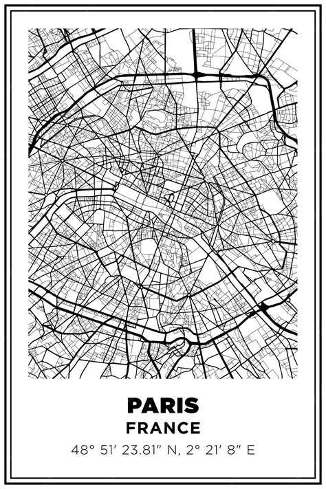 Premium Vector | Black and white printable Street map art Paris city ...