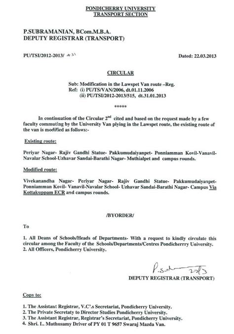 Modification in the Lawspet Van route | Pondicherry University