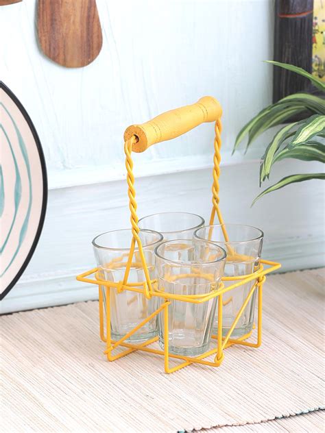 Buy VarEesha Cutting Chai Yellow Holder with 4 Tea Glasses Set Online ...