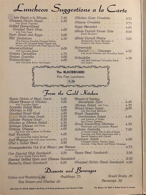 1970s Vintage Lunch Menu from the legendary LA restaurant Scandia ...