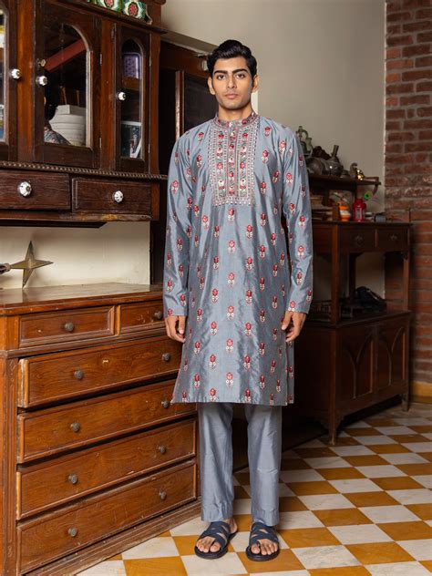 Nanda Sky Blue Embroidered Katan Kurta Set – Thepatr
