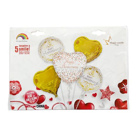 Happy Anniversary 5 In 1 Foil Balloons Set ( Assorted ) – Party ...