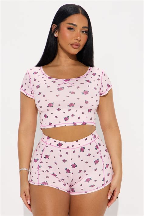 Pillow Talk Off Shoulder PJ Boxer Short Set - Pink | Fashion Nova in ...