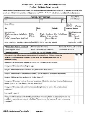 Fillable Online asdk12 ASD SEASONAL INFLUENZA VACCINE CONSENT ORM FLU ...
