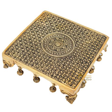 Brass Designer Puja Chowki Pedestal Antique Furniture Home Pooja Room ...