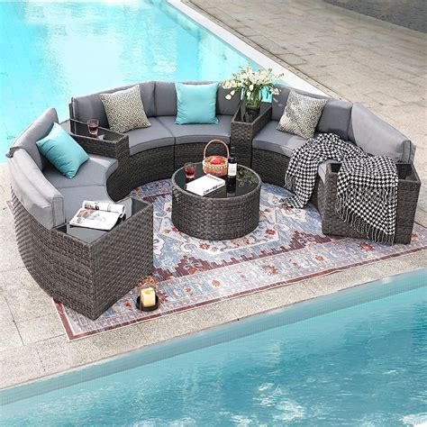 SUNSITT Outdoor Patio Furniture 11-Piece Half-Moon Sectional Round Set ...