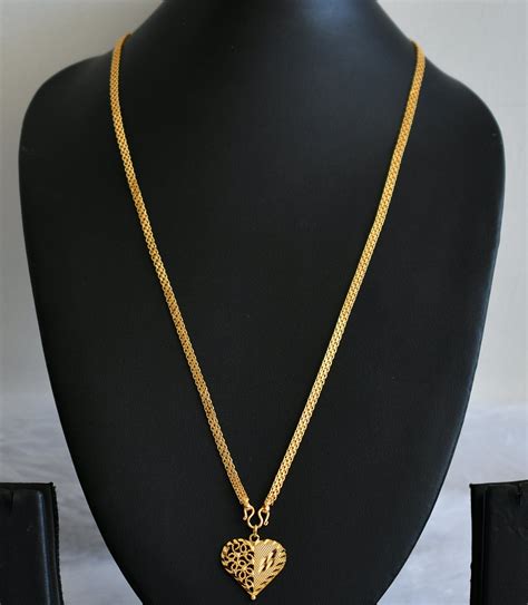 Gold tone 24 inches chain with heart pendant dj-50338 – dreamjwell