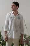 Buy White Cotton Embroidery Floral Thread Shirt For Men by Amrit Dawani ...