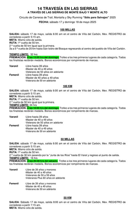 TS (Travesía en las Sierras) 50 Km, 50 Millas, 100 Km & 100 Millas