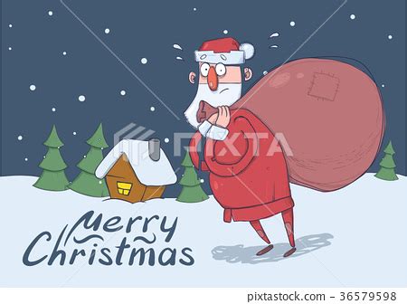 Christmas card of funny confused Santa Claus with - Stock Illustration ...